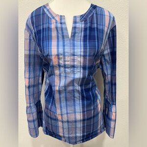 TALBOTS Plaid Bell Sleeve Vneck Top EUC